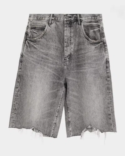 Purple Men & Apos;s High Summer Distressed Asymmetric Denim Shorts In Black
