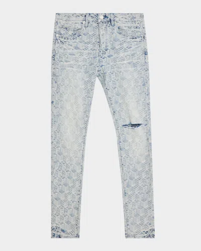 Purple Men & Apos;s Jacquard Monogram Skinny Jeans In Blue