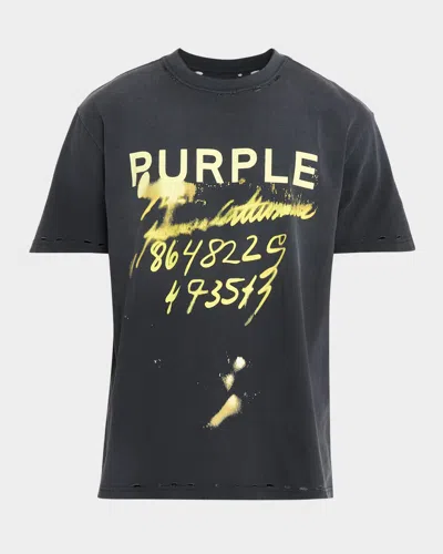 Purple Men & Apos;s Logo Abstract-print Distressed Cotton T-shirt In Black