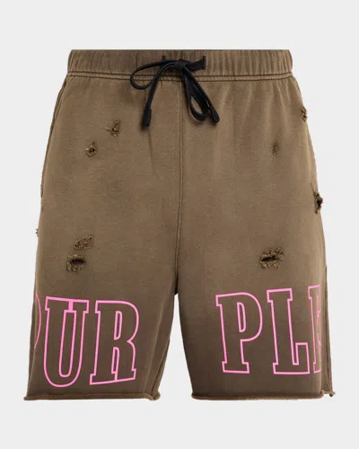 Purple Men & Apos;s Logo Fleece Raw-edge Shorts In Brown