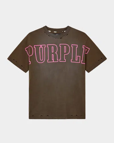 Purple Men & Apos;s Logo Outline Distressed Jersey T-shirt In Black