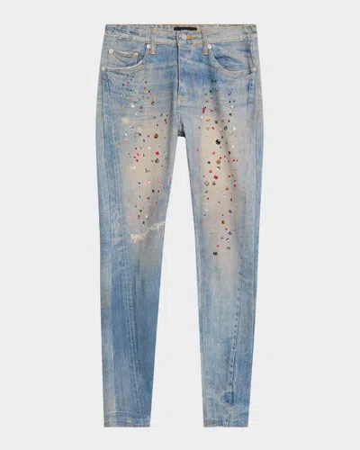 Purple Men & Apos;s P001 Jewel Print Skinny Jeans In Blue
