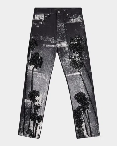 Purple Men & Apos;s P011 Beaded Palms Straight-leg Jeans In Black