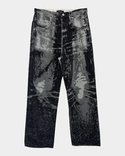 Purple Men & Apos;s P018 Trompe L & Apos;oeil Baggy Fit Crystal-embellished Pants In Black