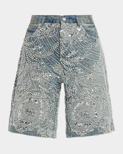 Purple Men & Apos;s P070 Hand-beaded & Crystal-embellished Denim Shorts In Blue