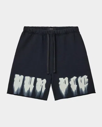 Purple Men & Apos;s Paint Overlay Heavyweight Fleece Shorts In Blue