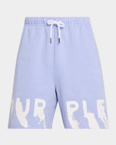 Purple Men & Apos;s Painted Wordmark Cotton Fleece Shorts In