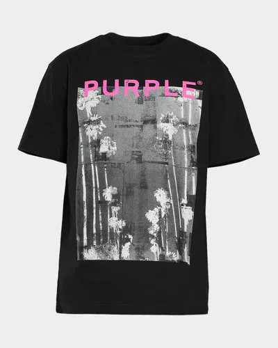 Purple Men & Apos;s Palms Graphic Logo Crewneck T-shirt In Black