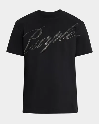 Purple Men & Apos;s Rhinestone Logo Crewneck T-shirt In Black