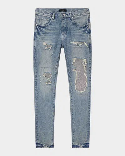Purple Men & Apos;s Skinny Beaded Repair Jeans In