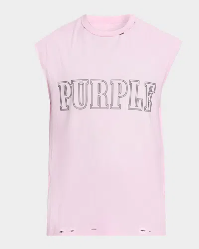 Purple Men & Apos;s Slab Wordmark Distressed Tank Top In Pink