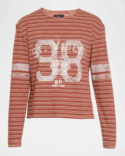 Purple Men & Apos;s Striped Slub Jersey Shirt In Brown