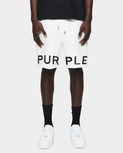 Purple Men & Apos;s Textured Logo Cotton Sweatshorts In White