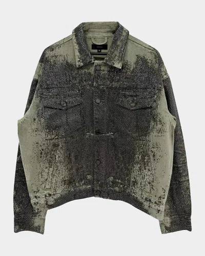 Purple Men & Apos;s Trompe L Oeil Crystal Denim Jacket In Green