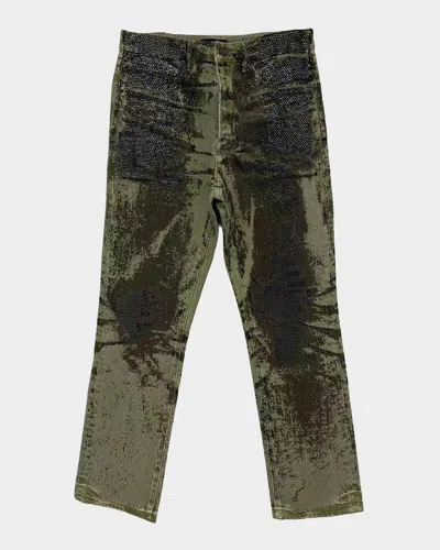 Purple Men & Apos;s Trompe L Oeil Crystal Denim Jeans In Green
