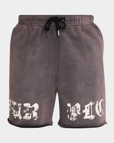 Purple Men & Apos;s Worn Gothic Logo Cotton Fleece Shorts In Black