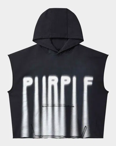 Purple Men's Blurred Wordmark Sleeveless Hoodie In Black