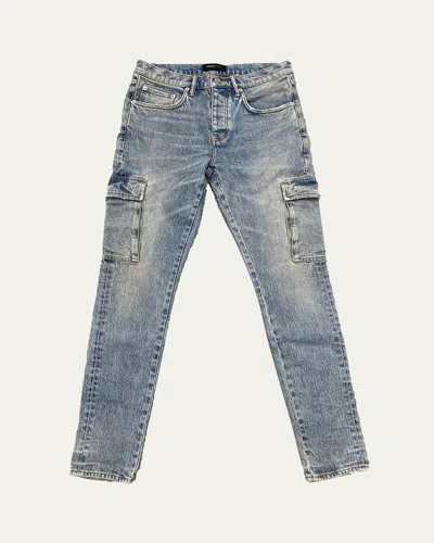 Purple Men's Cargo Skinny Jeans In Lt Indigo
