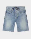 Purple Distressed Denim Bermuda Shorts With Belt Loops In Lt Indigo