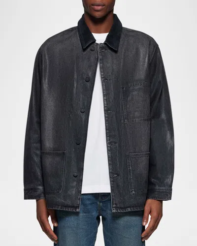 Purple Men's Coated Denim Workwear Jacket In Dk Indigo