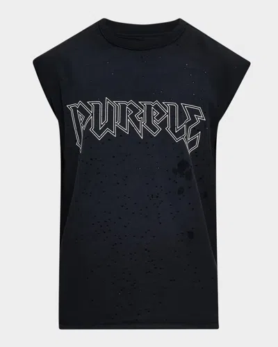 Purple Men's Crackle Logo Tank Top In Black