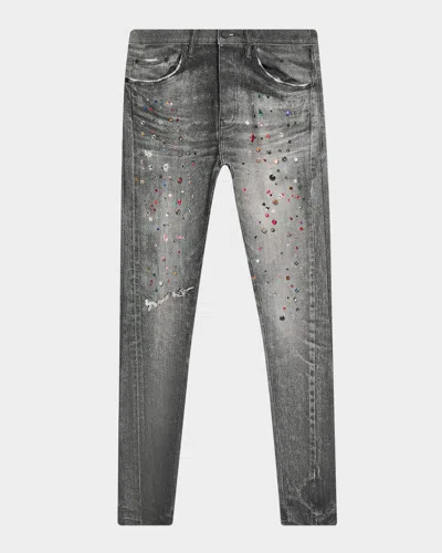 Purple Men's Embellished Mid-rise Skinny Jeans In Gray