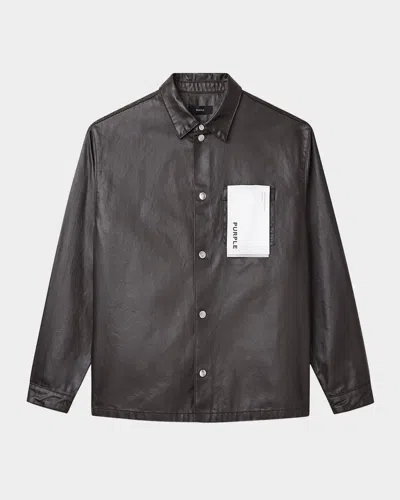 Purple Men's Embossed Monogram Snap Button-down Shirt In Brown