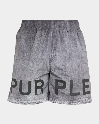 Purple Men's Faux Denim All Around Logo Shorts In Gray