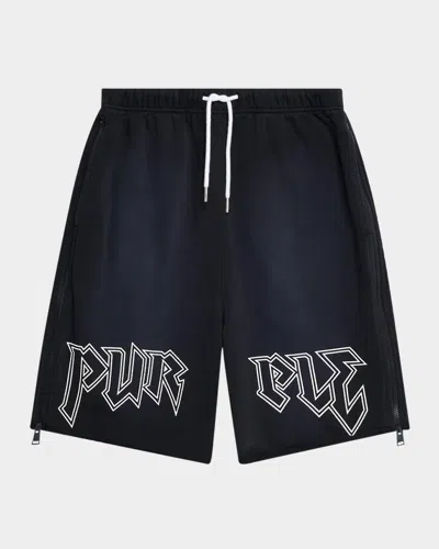 Purple Men's Fleece Side-zip Shorts In Black