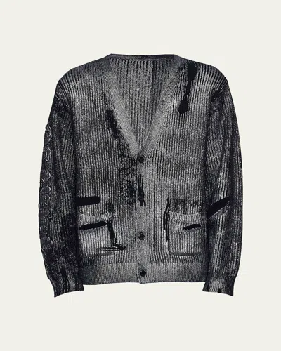 PURPLE MEN'S FOILED WOOL CARDIGAN