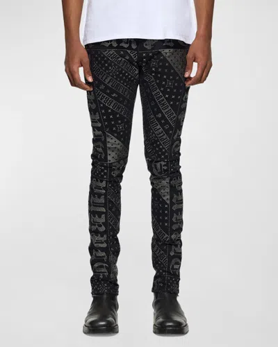 Purple Men's Gothic Flag Hotfix Skinny Jeans In Black