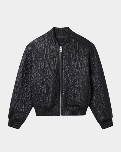 Purple Men's Leather Oversized Bomber Jacket In Black