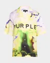 Purple Men's Lyocell Relaxed Fit Logo Camp Shirt In Yellow
