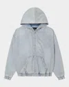 Purple Men's O-zip Crystal Sunbeam Denim Hoodie In Gray