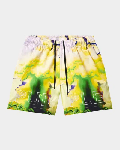 Purple Men's Printed All Round Shorts In Multi