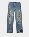 Purple Men's Repair Dirty Blowout Jeans In Blue