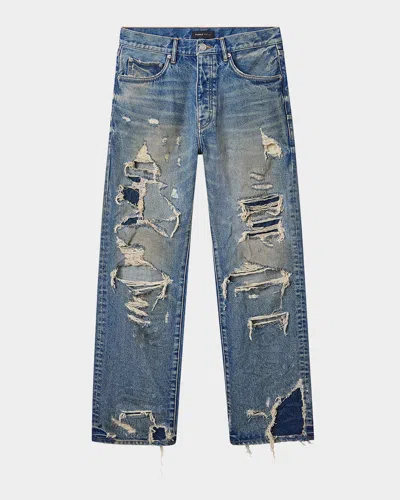 Purple Men's Repair Dirty Blowout Jeans In Blue