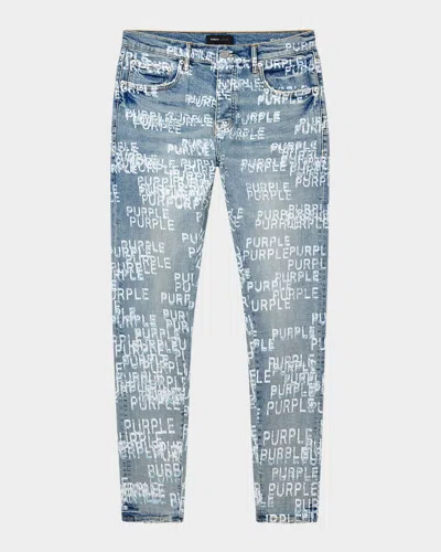 Purple Men's Repeat-logo Skinny Jeans In Lt Indigo