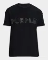 Purple Men's Rhinestone Logo Outline Graphic T-shirt In Black