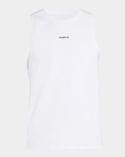 Purple Men's Ribbed Logo Tank Top In White