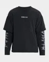 Purple Men's Sequin Flame Long Sleeve T-shirt In Black