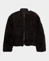 Purple Men's Shearling Full-zip Bomber Jacket In Black