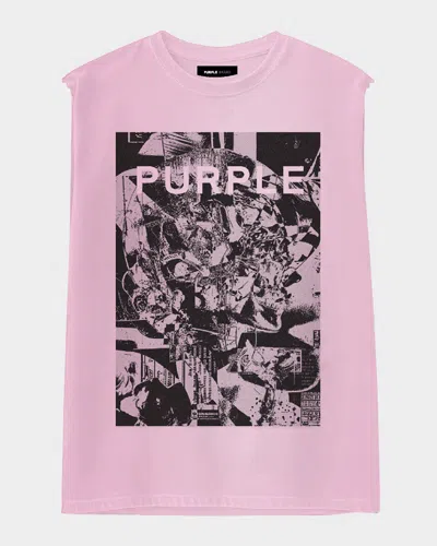 Purple Men's Sleeveless Graphic Print Top