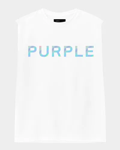 Purple Men's Sleeveless Textured Logo Top