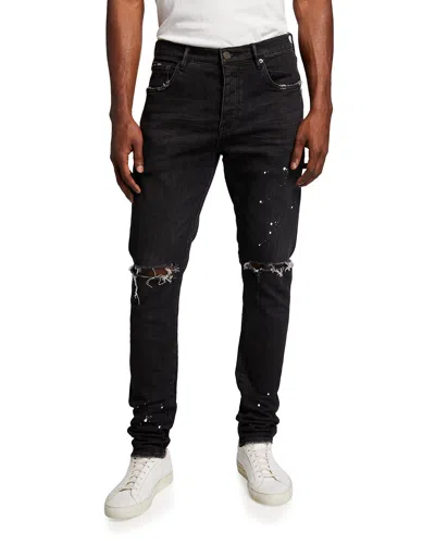 Purple Men's Slim-fit Distressed Low-rise Skinny Jeans In Black
