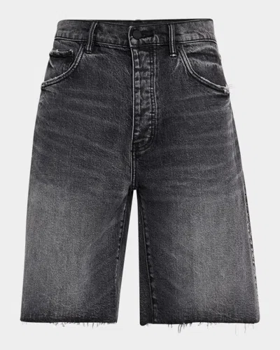 Purple Men's Studded Vintage Denim Shorts In Black