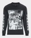 Purple Men's Textured Jersey Graphic Long-sleeve T-shirt In Black
