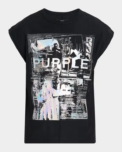 Purple Men's Textured Jersey Graphic Tank Top In Black