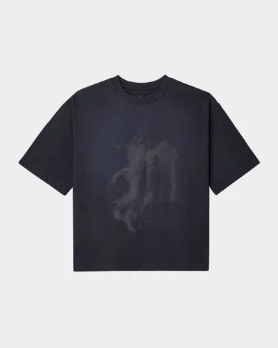 Purple Men's Textured Jersey Monogram Crewneck T-shirt In Blue