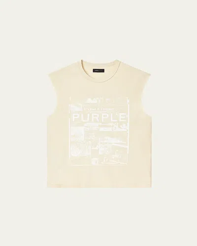 Purple Men's Textured Muscle T-shirt In Ecru